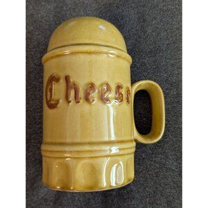 Vintage Cheese Keeper Mug With Lid & Handle Yellow Ceramic Rustic Kitchen Decor
